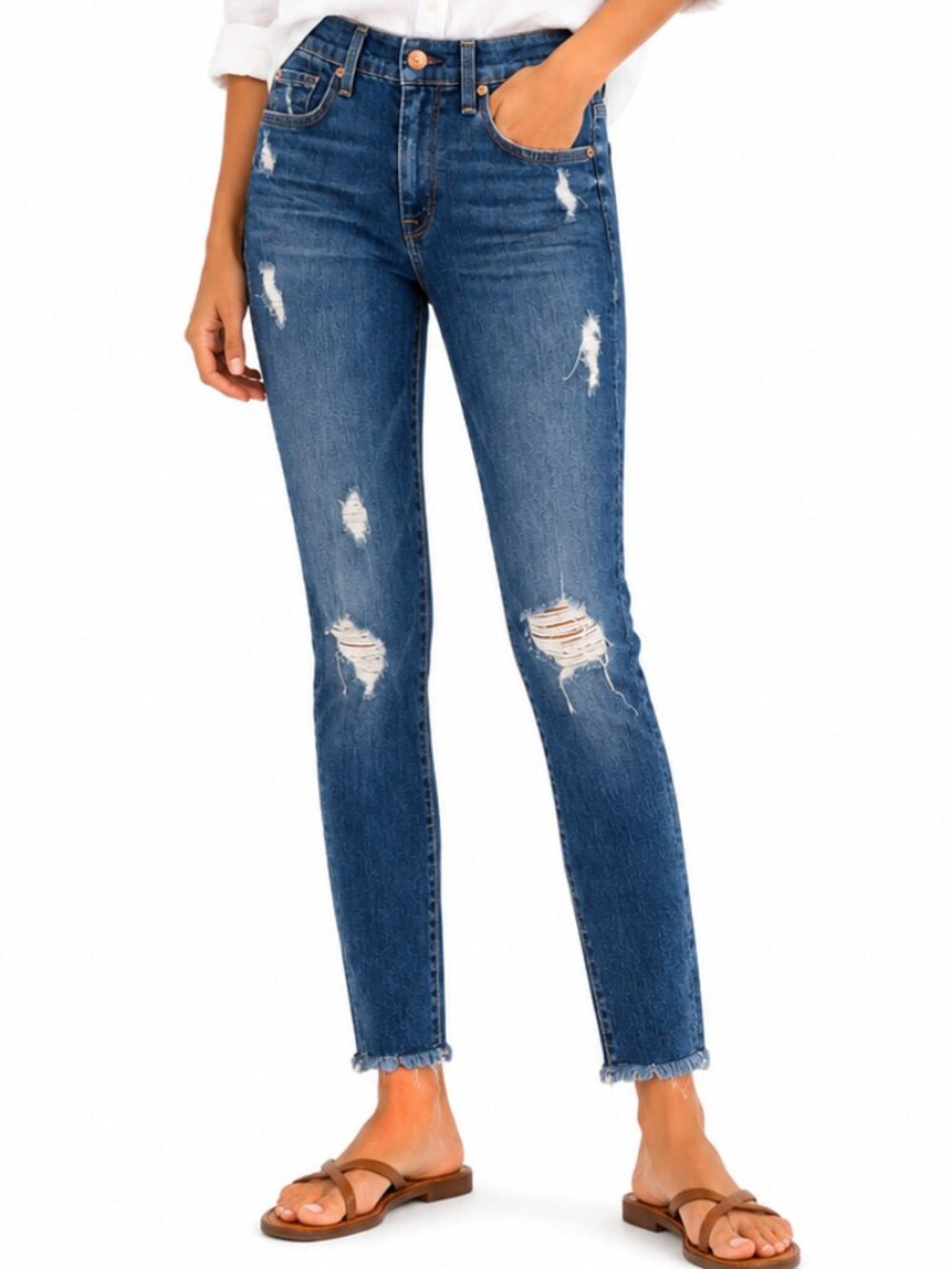 7 FOR ALL MANKIND Gwenevere High-Waist Ankle Skinny Jeans Raw Hem Size 28 EUC